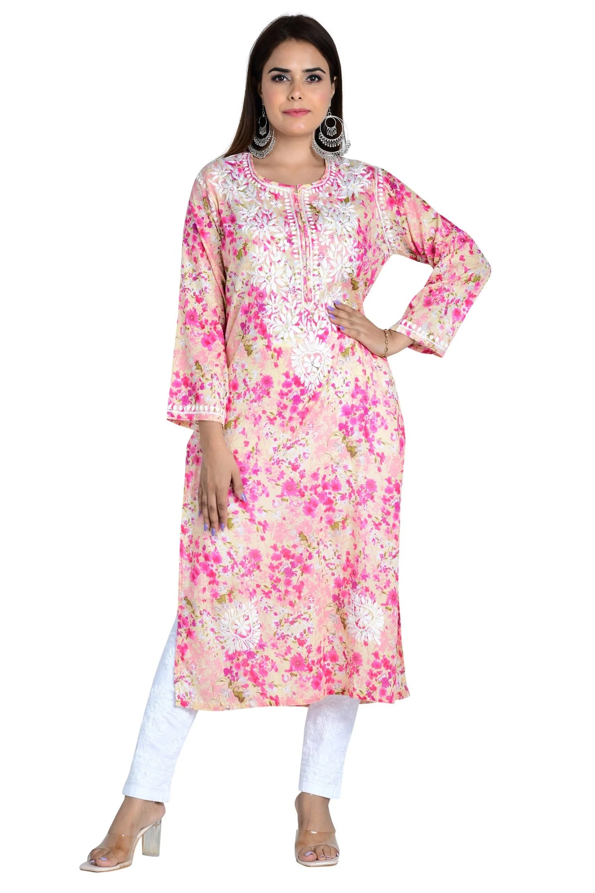 Noorani  Cotton Mulmul Straight Kurti - Pink