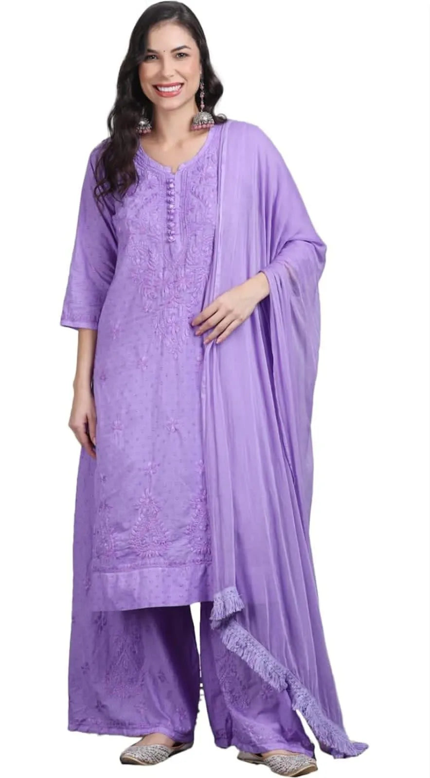 Pihu Soft Dobby Mul Cotton Chikankari Kurta Set - Lavender
