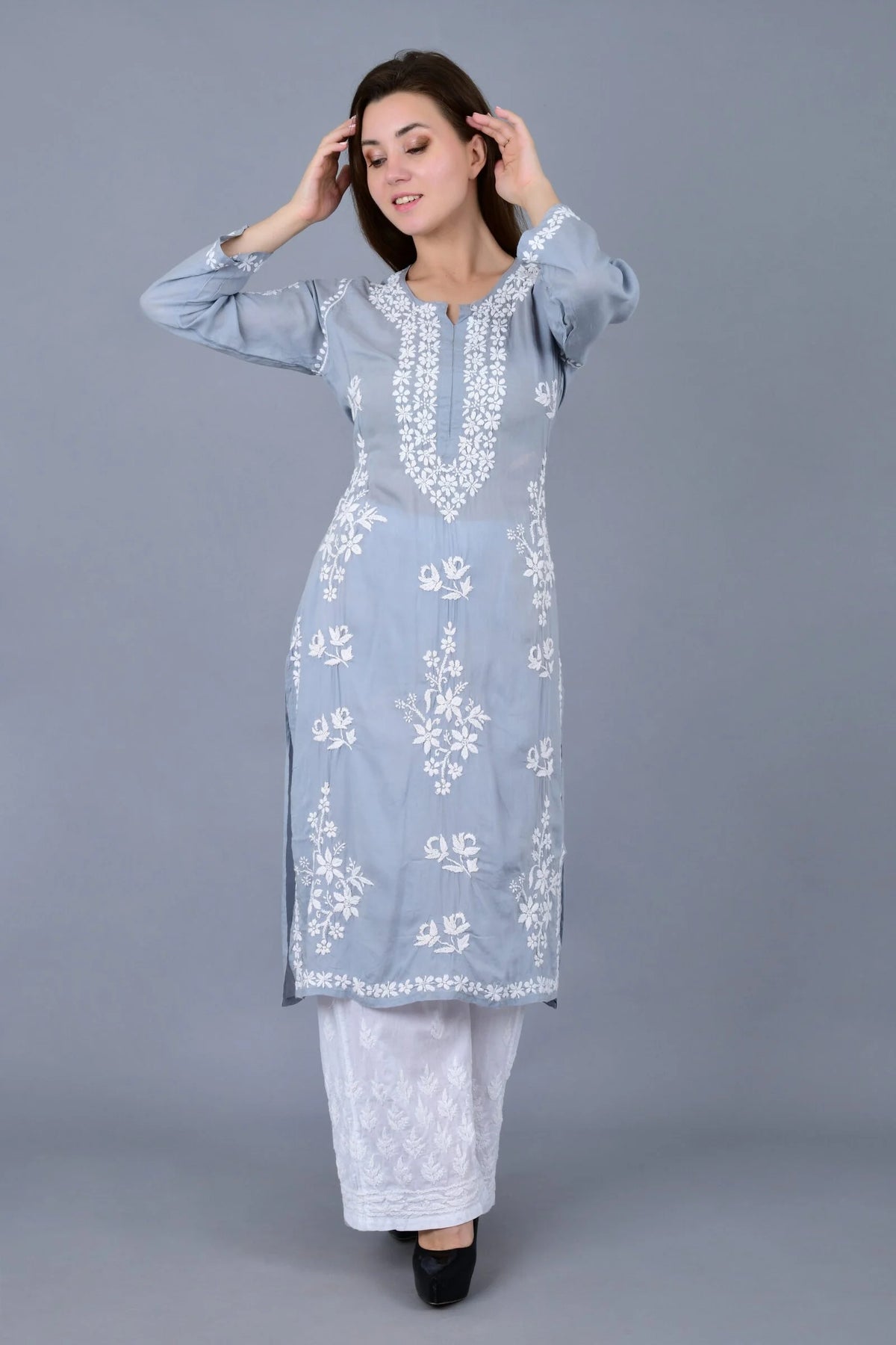 Mehar Chikankari Kurti - Grey