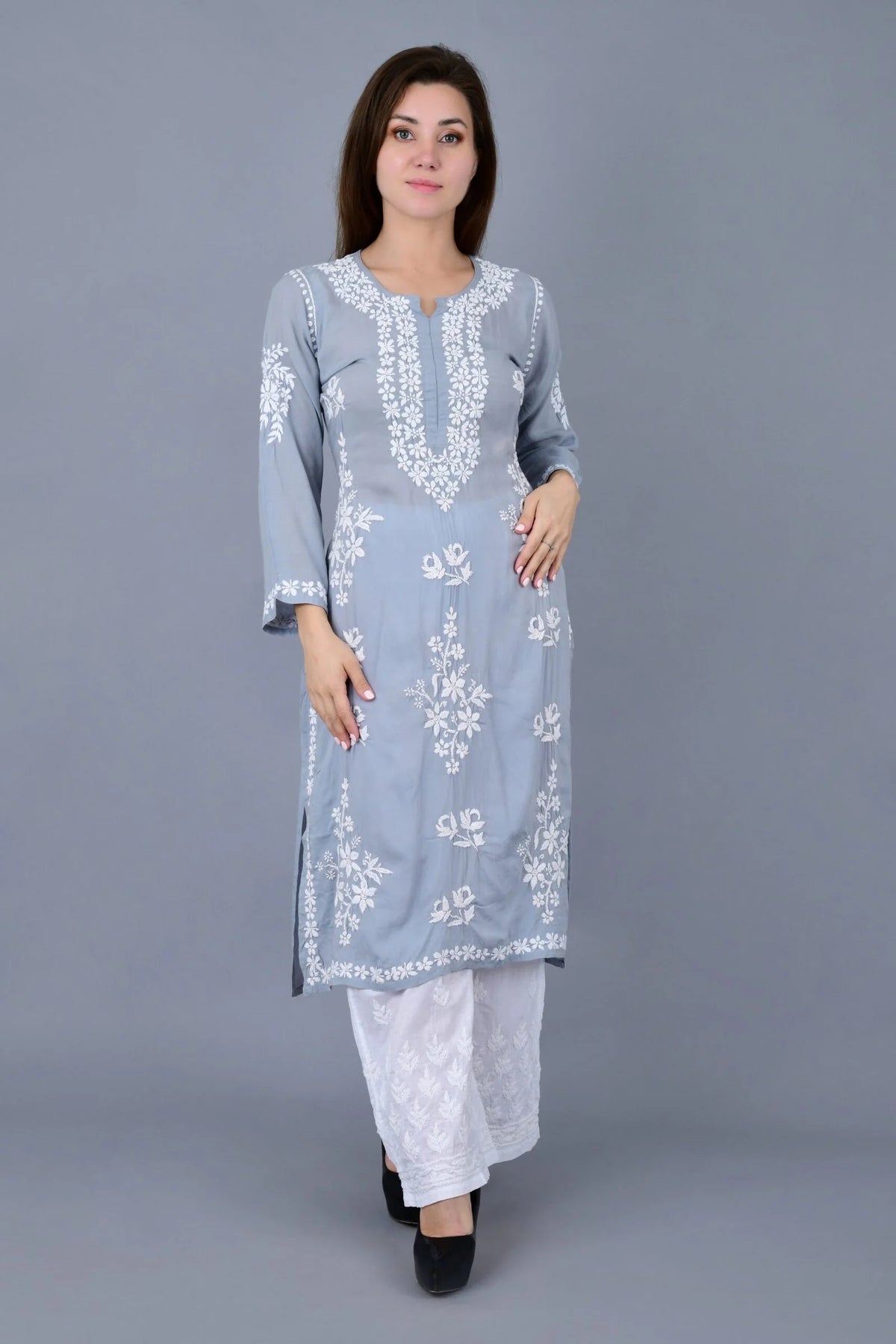 Mehar Chikankari Kurti - Grey