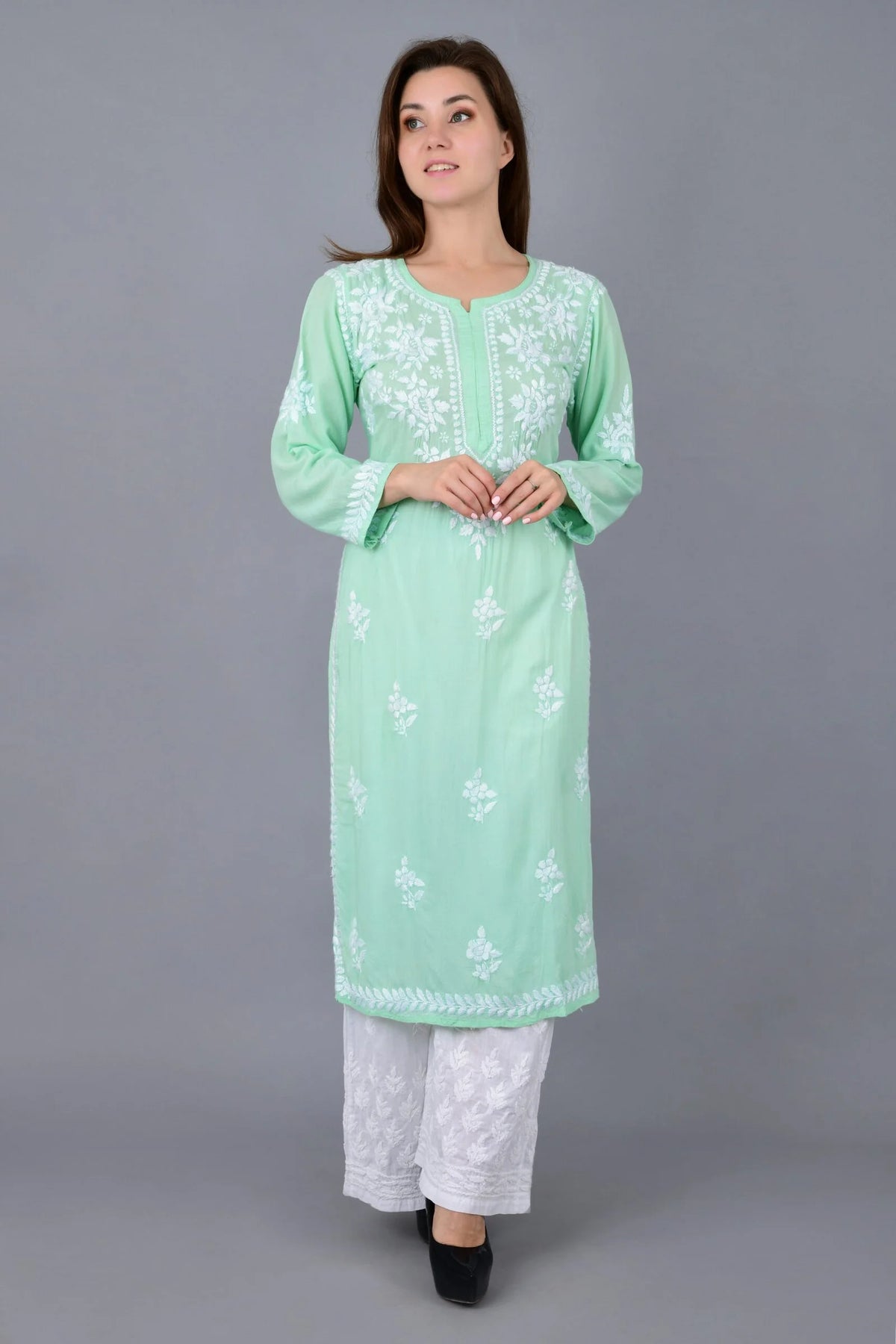 Mehar Chikankari Kurti - Sea Mist