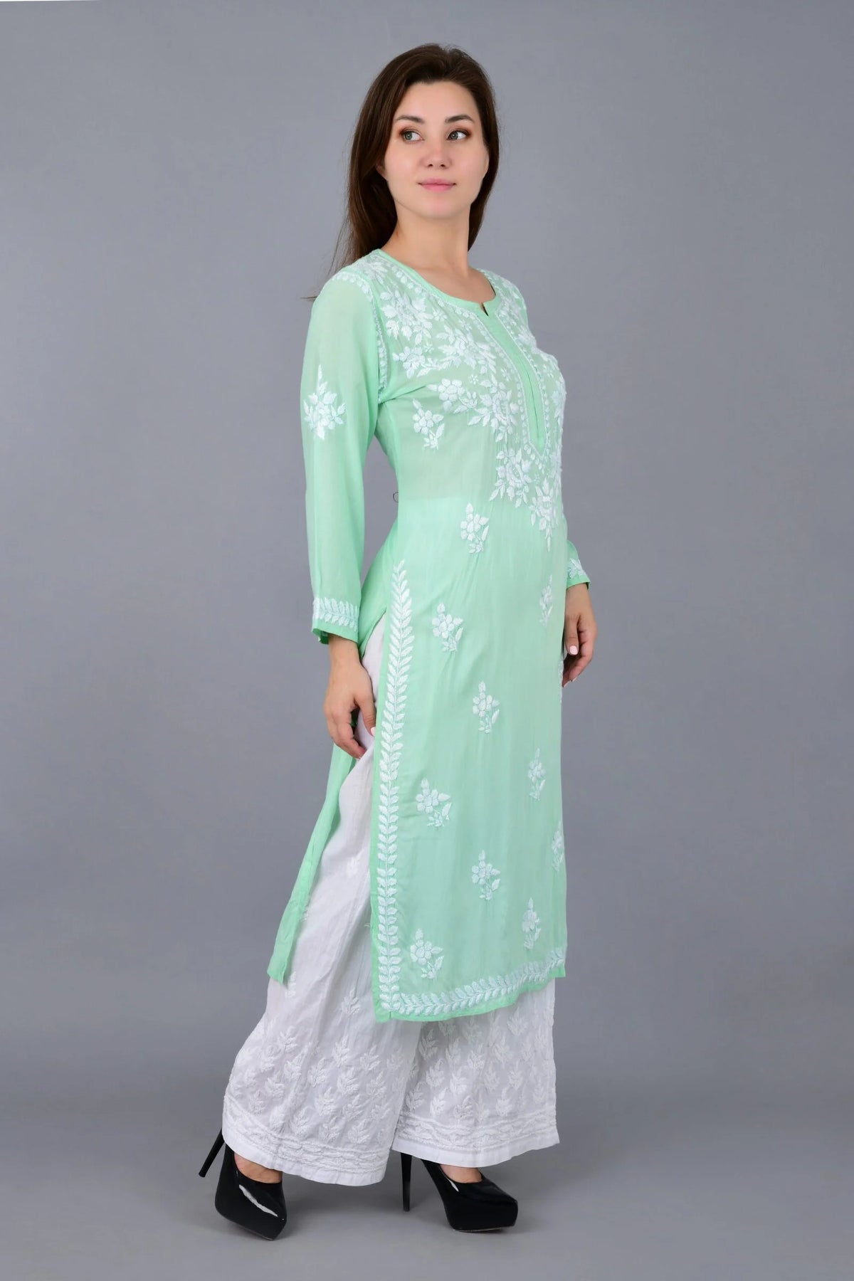 Mehar Chikankari Kurti - Sea Mist