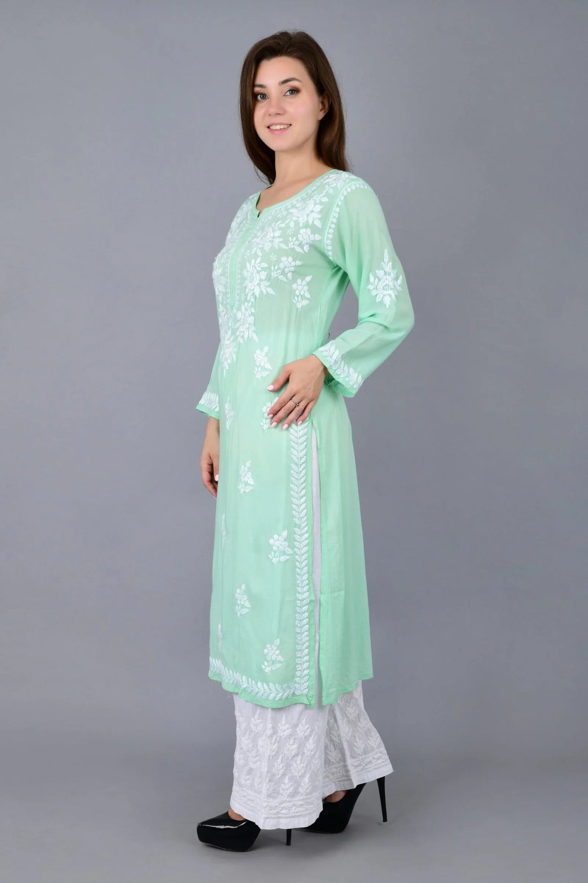 Mehar Chikankari Kurti - Sea Mist