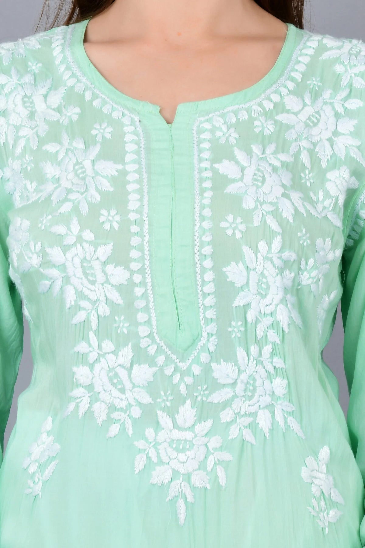 Mehar Chikankari Kurti - Sea Mist