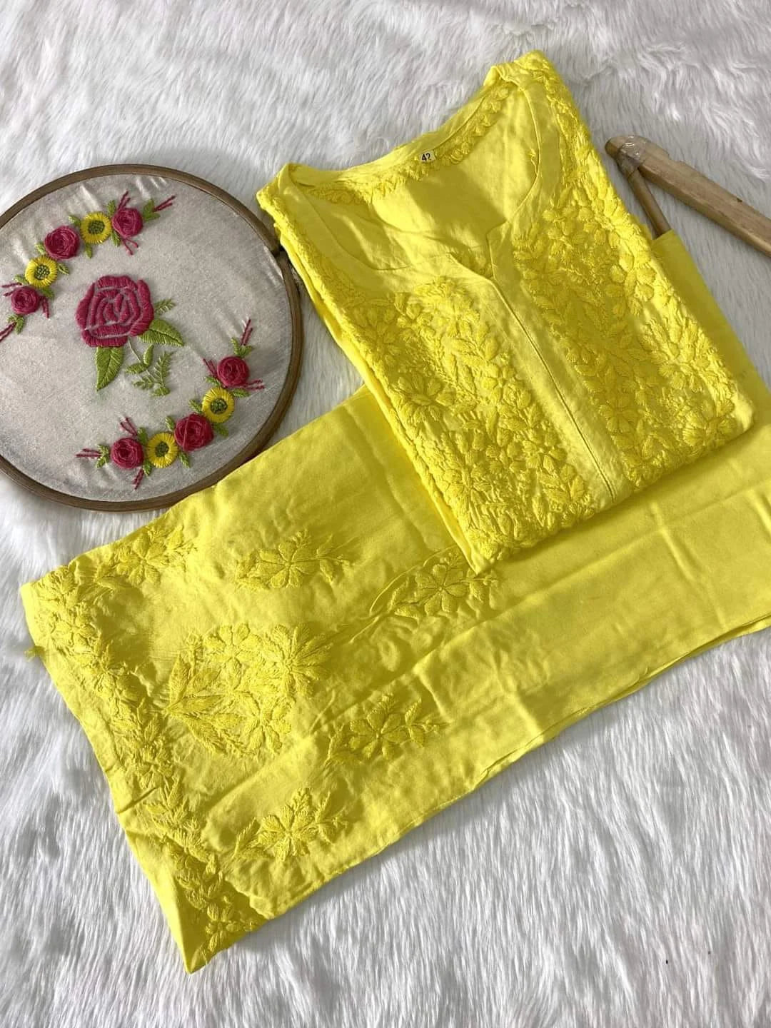 Raha Modal 3D Chikankari Kurta Palazzo Set - Yellow