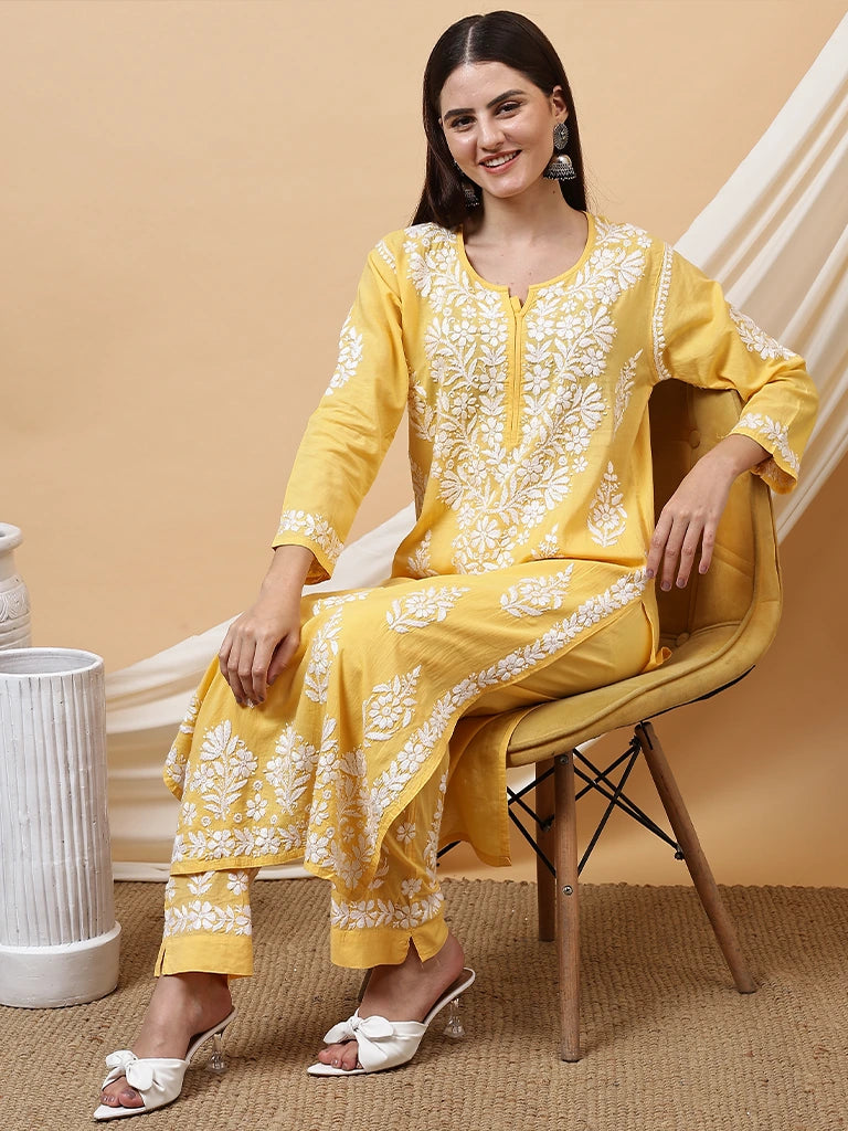 Rahat Modal Kurta Set - Yellow