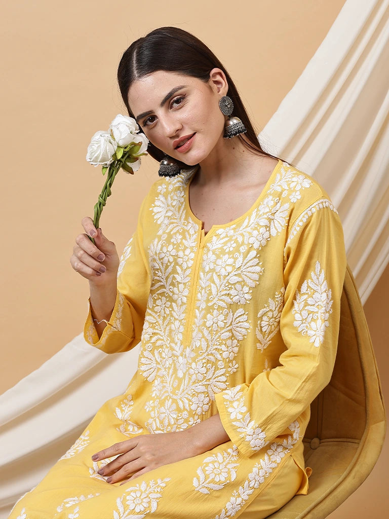 Rahat Modal Kurta Set - Yellow