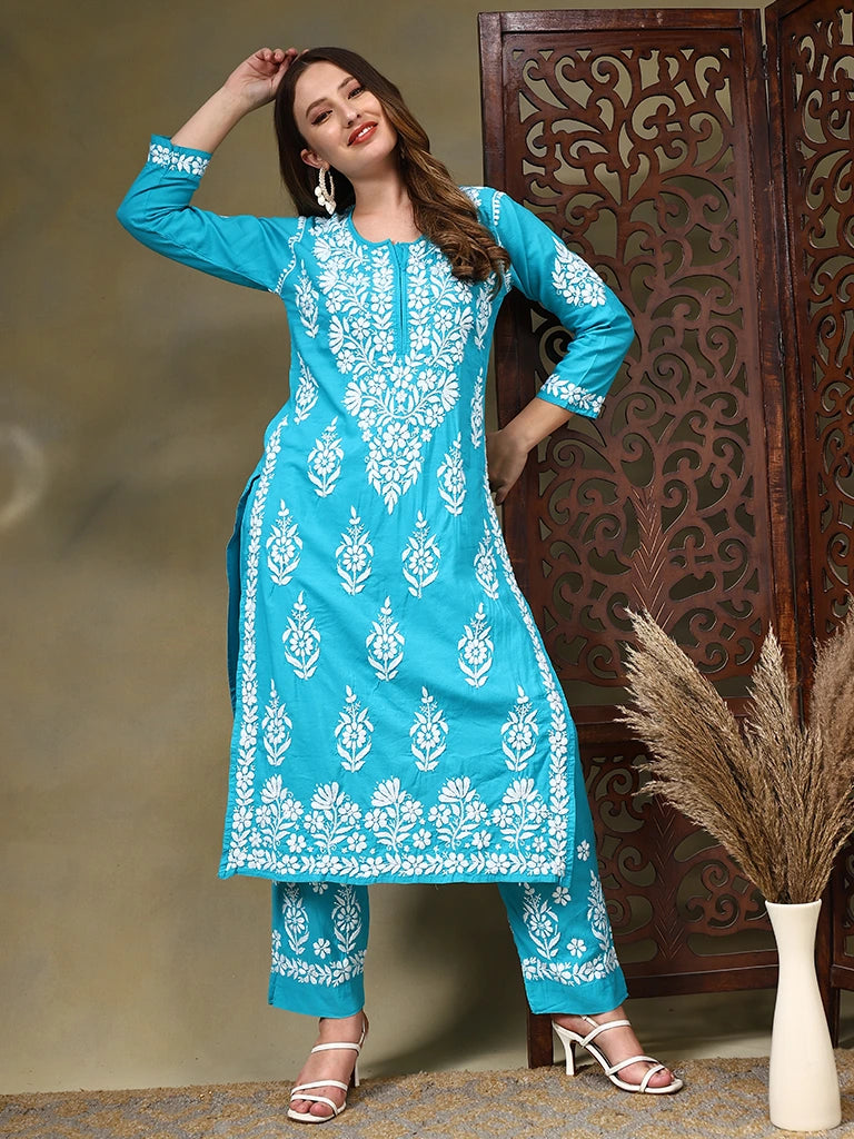 Rahat Modal Kurta Set - Sky Blue