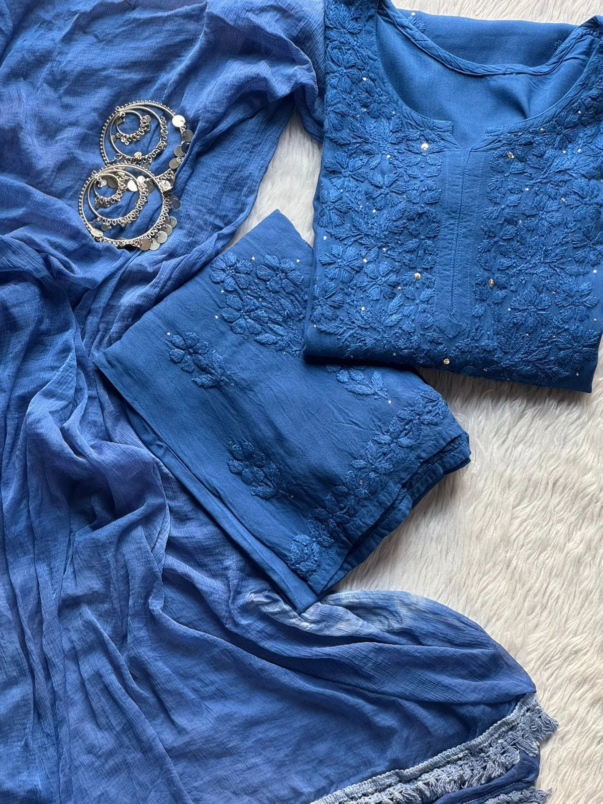 Ranjha Soft Rayon Cotton Mukaish Work Premium Quality Set - Blue