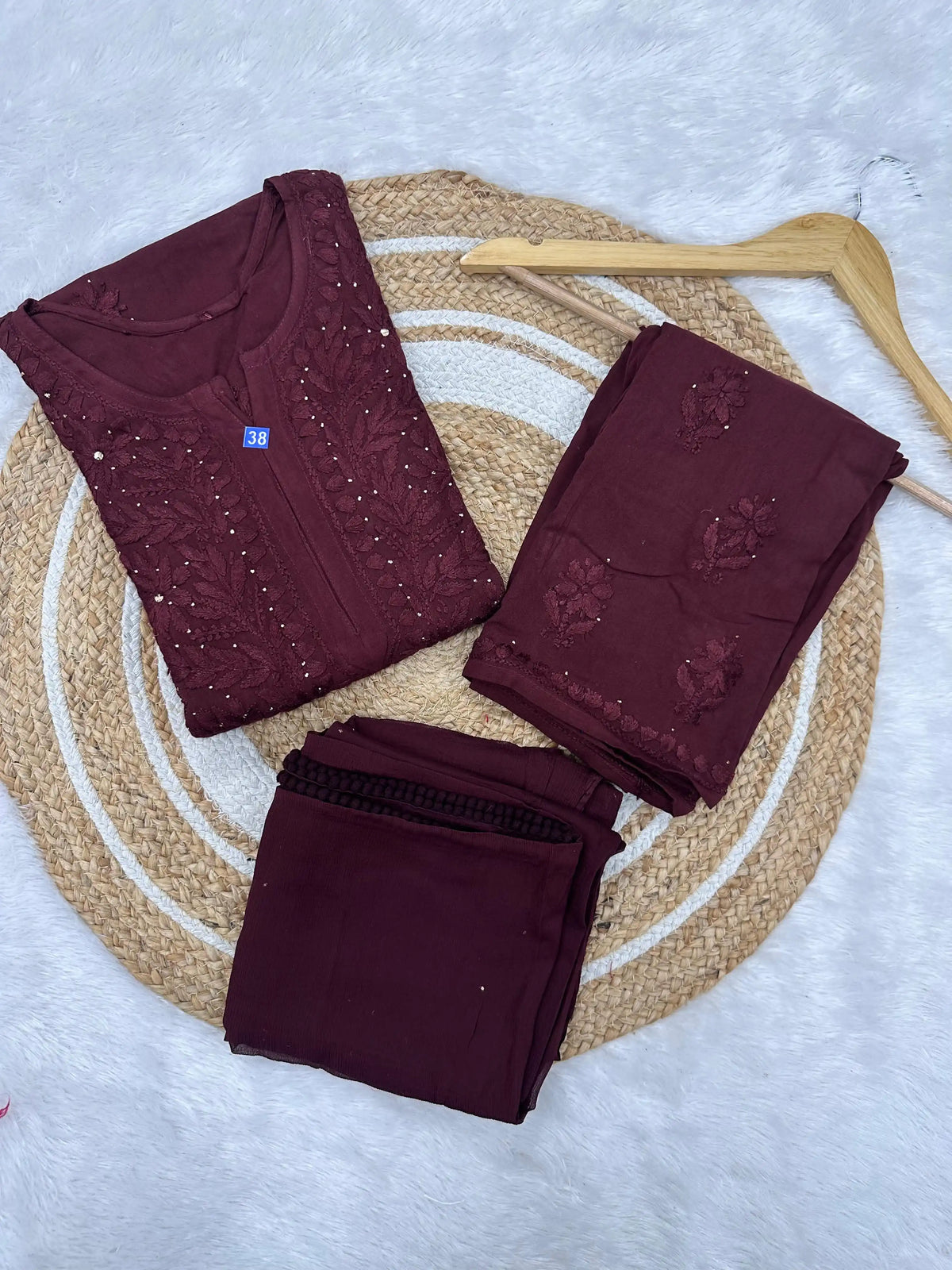Ranjha Soft Rayon Cotton Mukaish Work Premium Quality Set - Brown Purple