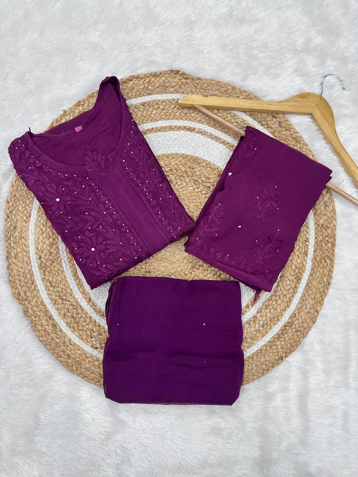 Ranjha Soft Rayon Cotton Mukaish Work Premium Quality Set - Royal Purple