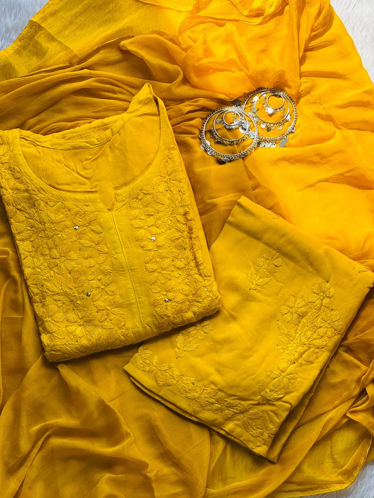 Ranjha Soft Rayon Cotton Mukaish Work Premium Quality Set - Yellow