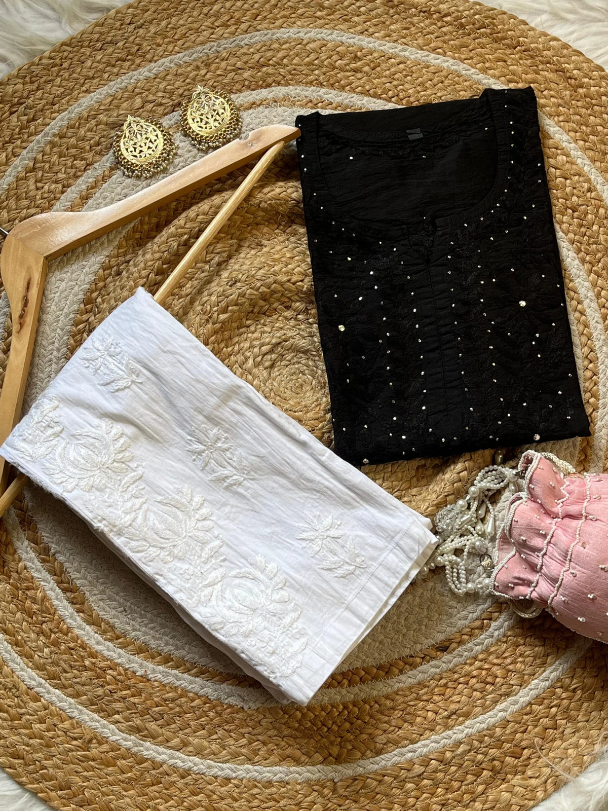 Rashi Chikankari Kurta Set - Black