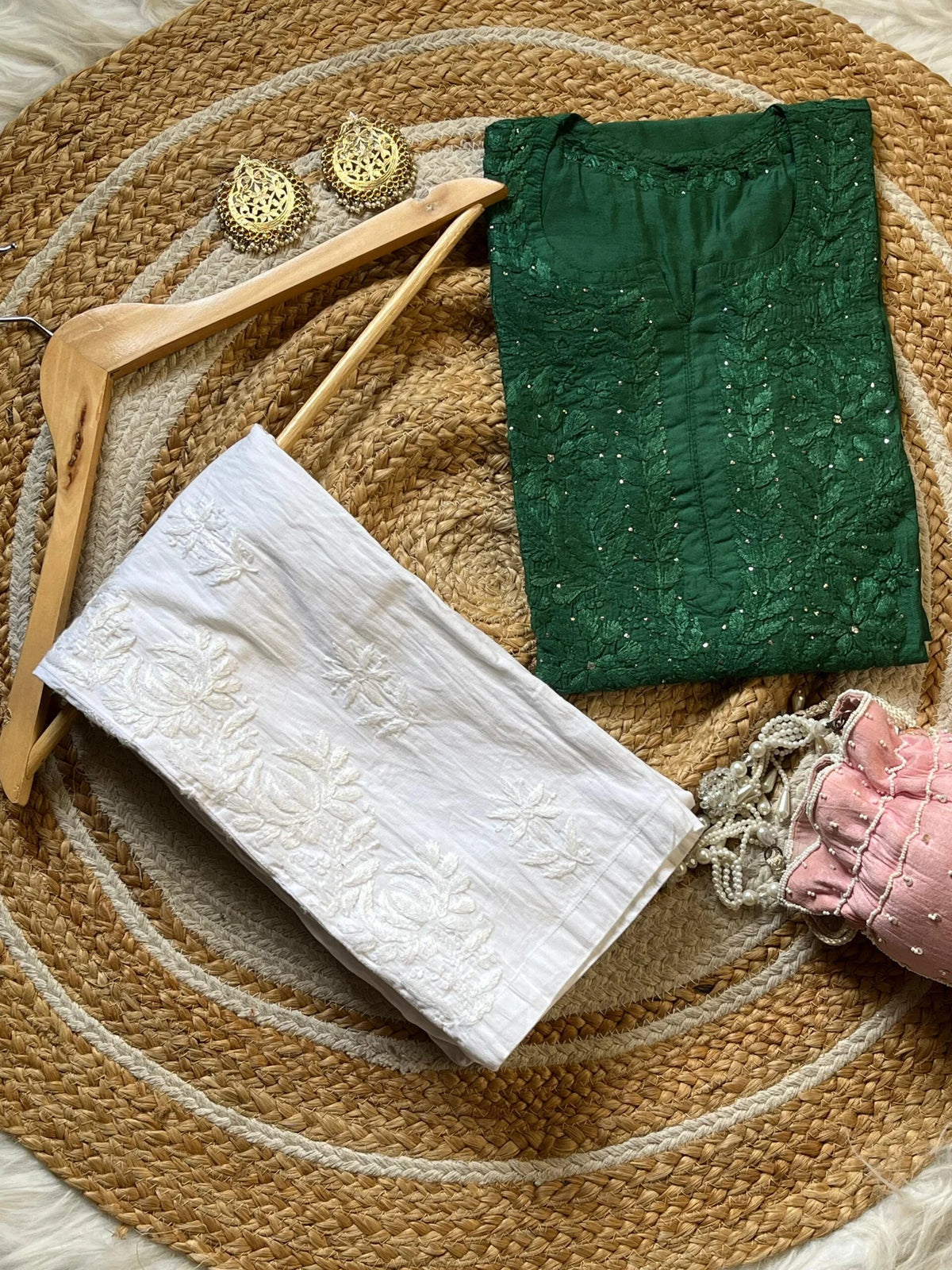 Rashi Chikankari Kurta Set - Green