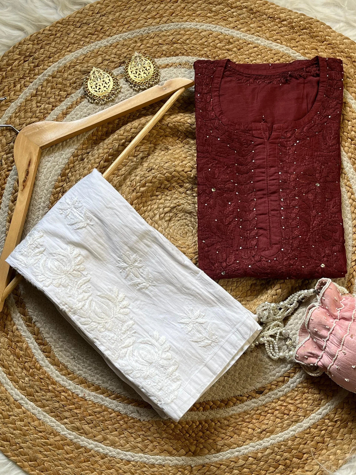 Rashi Chikankari Kurta Set - Maroon
