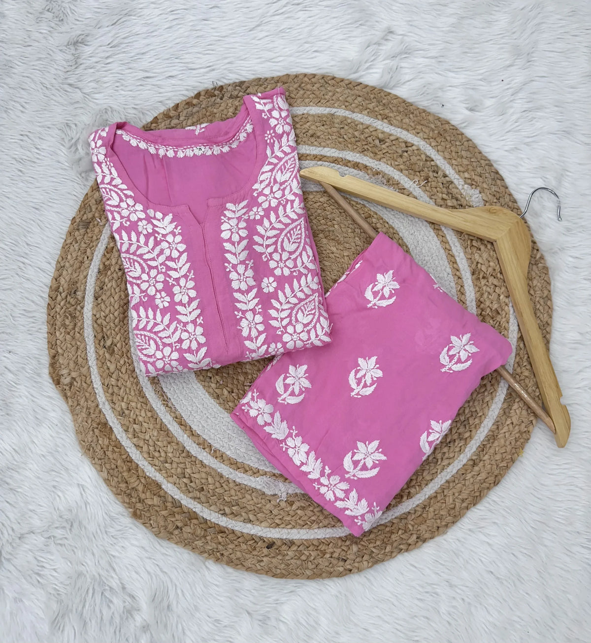 Reet Pure Modal Fabric Premium Chikankari Kurta Set - Pink