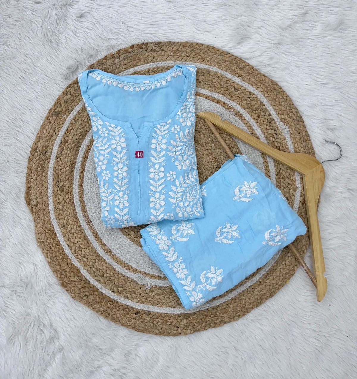 Reet Pure Modal Fabric Premium Chikankari Kurta Set - Sky Blue