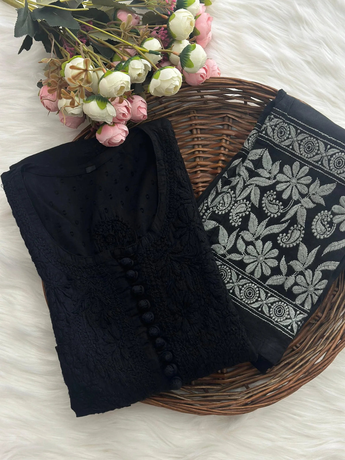 Roohi Chikankari Kurta Set - Black