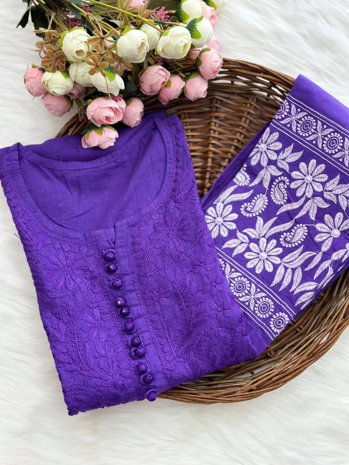 Roohi Chikankari Kurta Set - Purple