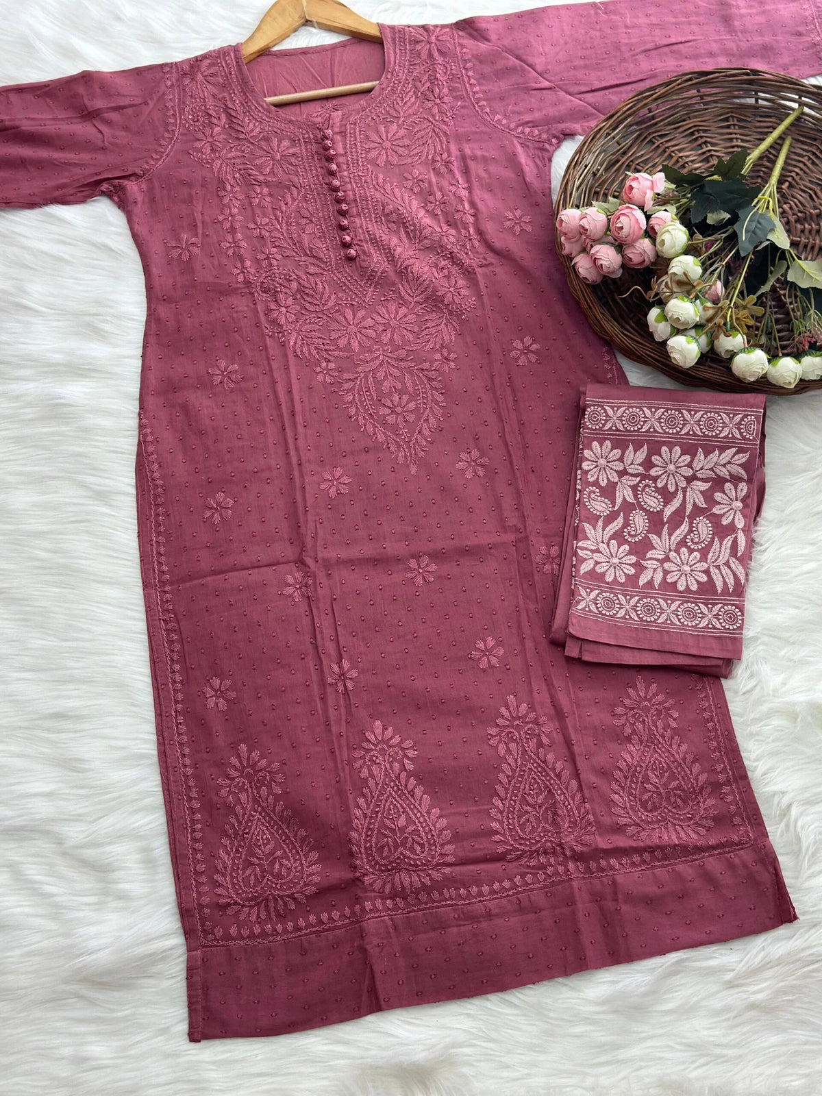Roohi Chikankari Kurta Set - Rust