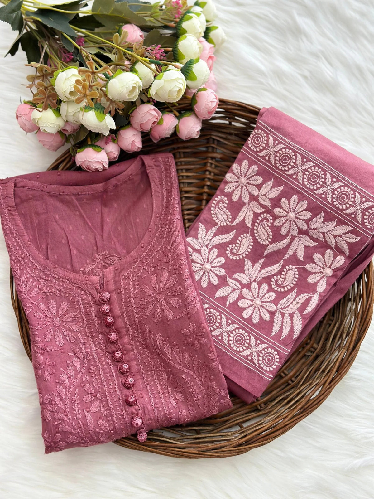 Roohi Chikankari Kurta Set - Rust