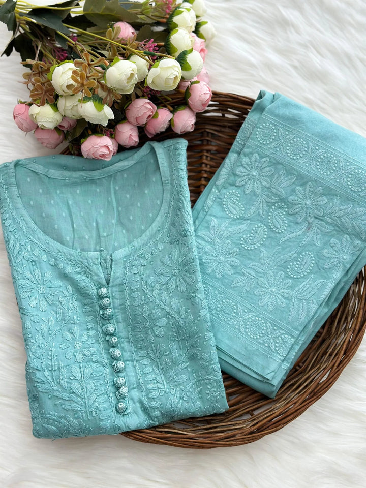 Roohi Chikankari Kurta Set - Sea Green