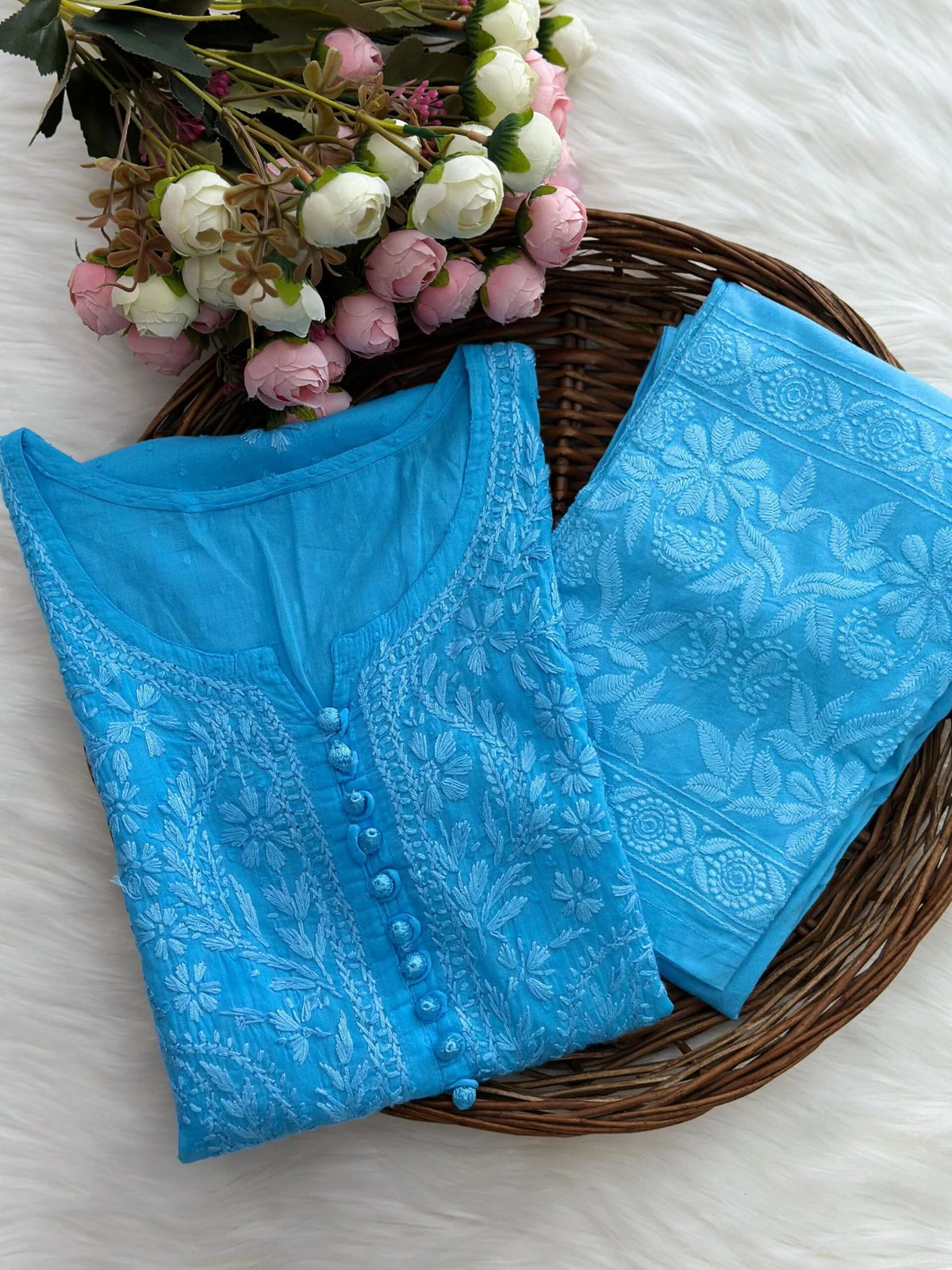 Roohi Chikankari Kurta Set - Sky Blue