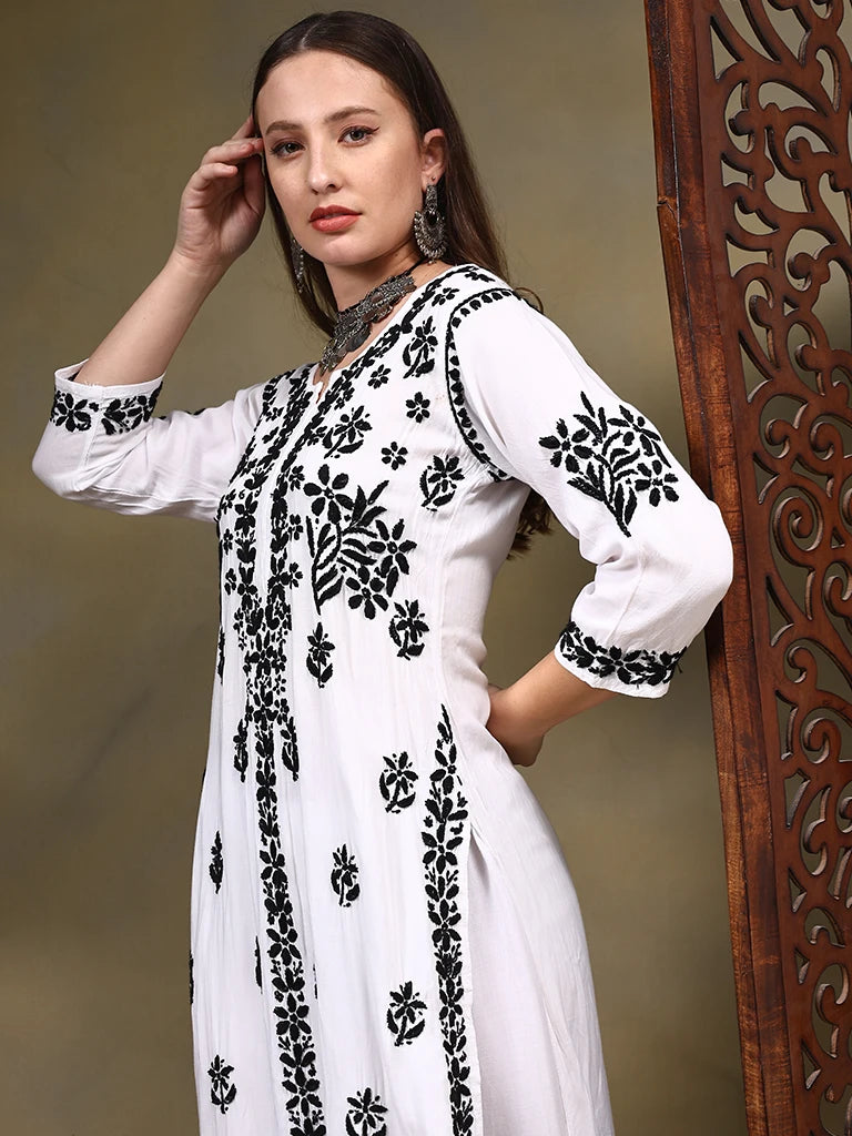 Rosa Modal  Chikankari Set - White And Black