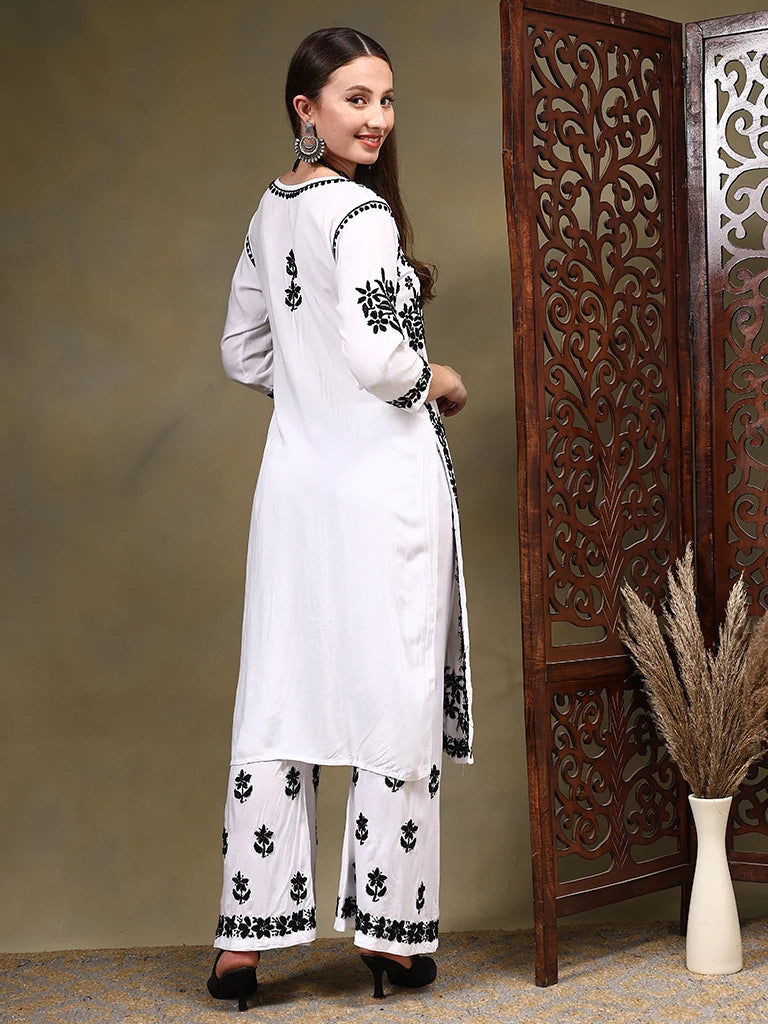 Rosa Modal  Chikankari Set - White And Black