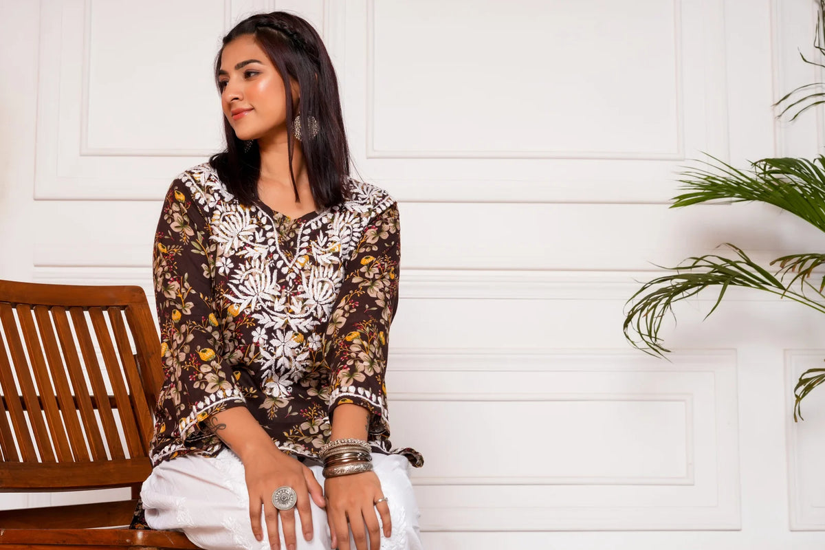 Saba Mulmul Cotton Short Kurta – Brown