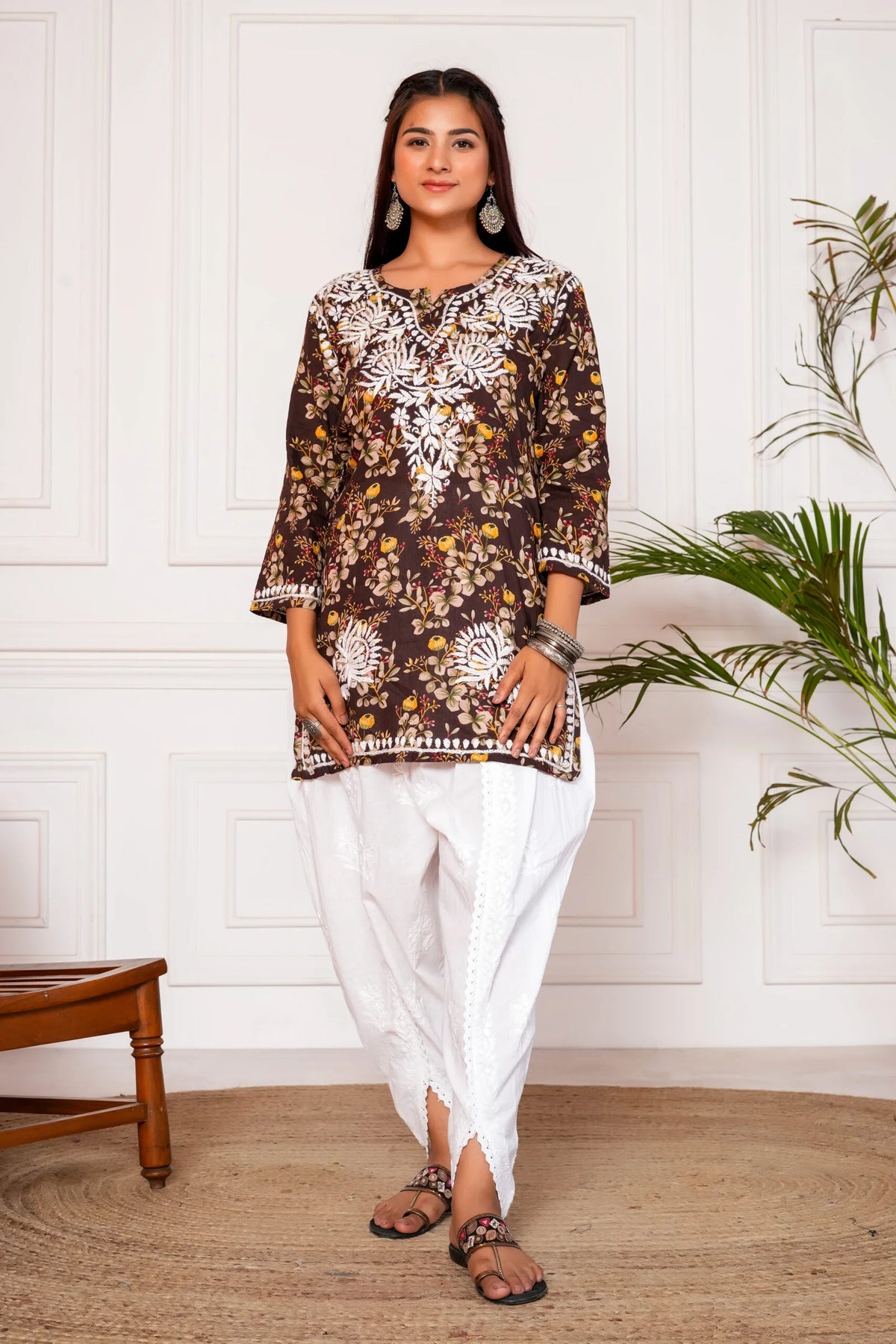 Saba Mulmul Cotton Short Kurta – Brown