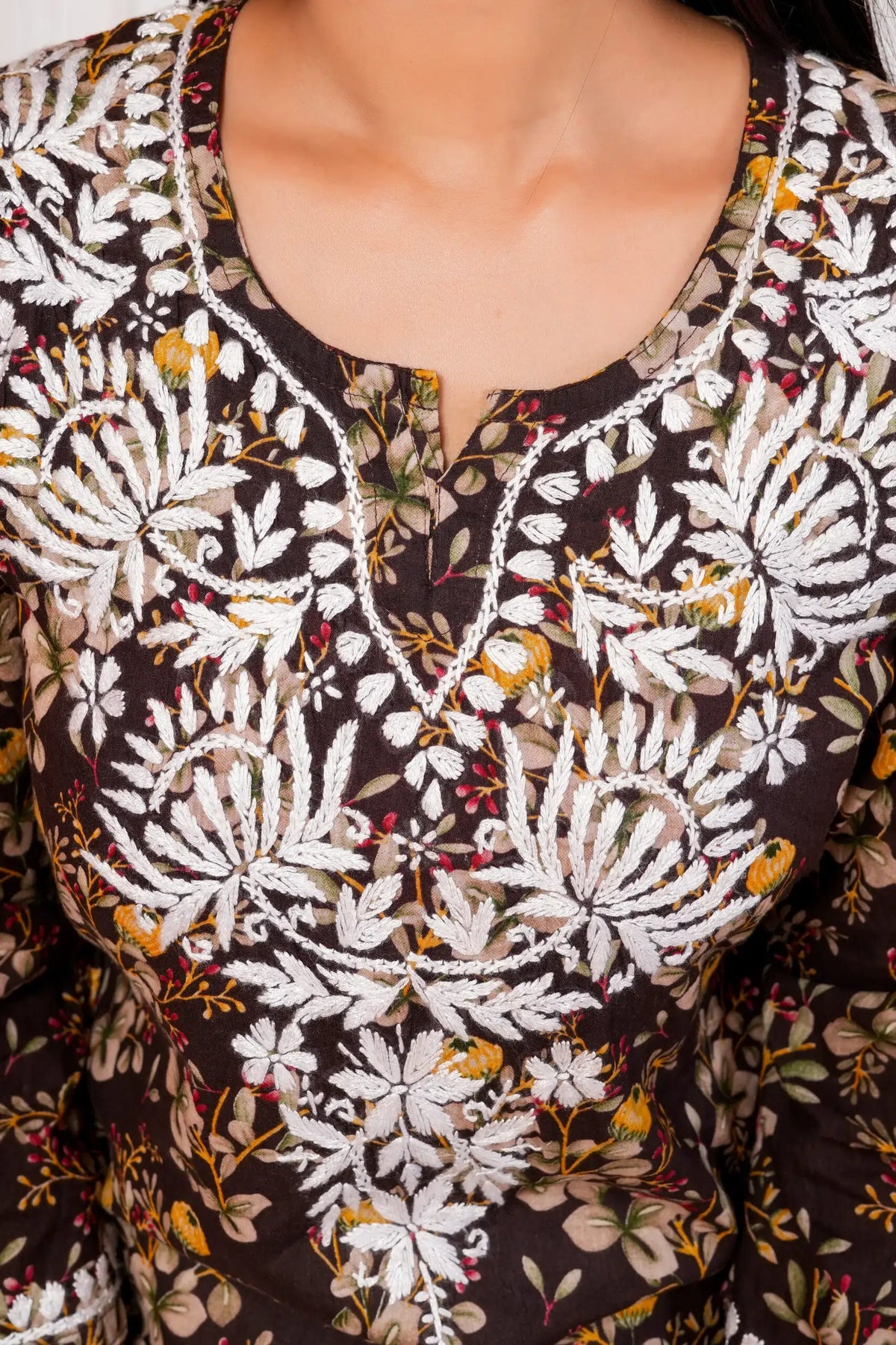 Saba Mulmul Cotton Short Kurta – Brown