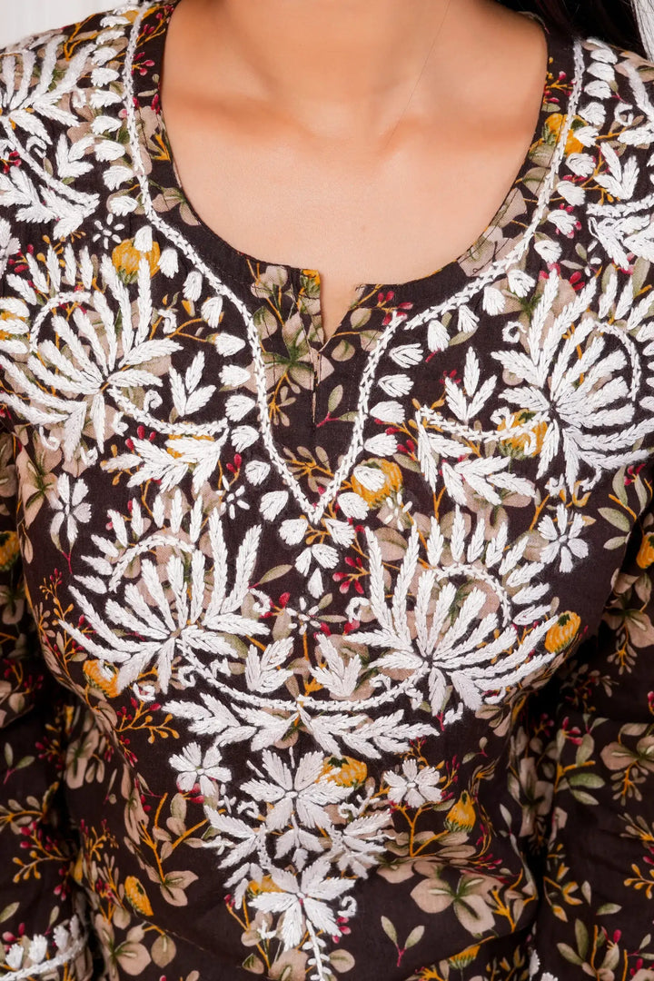 Saba Mulmul Cotton Short Kurta – Brown