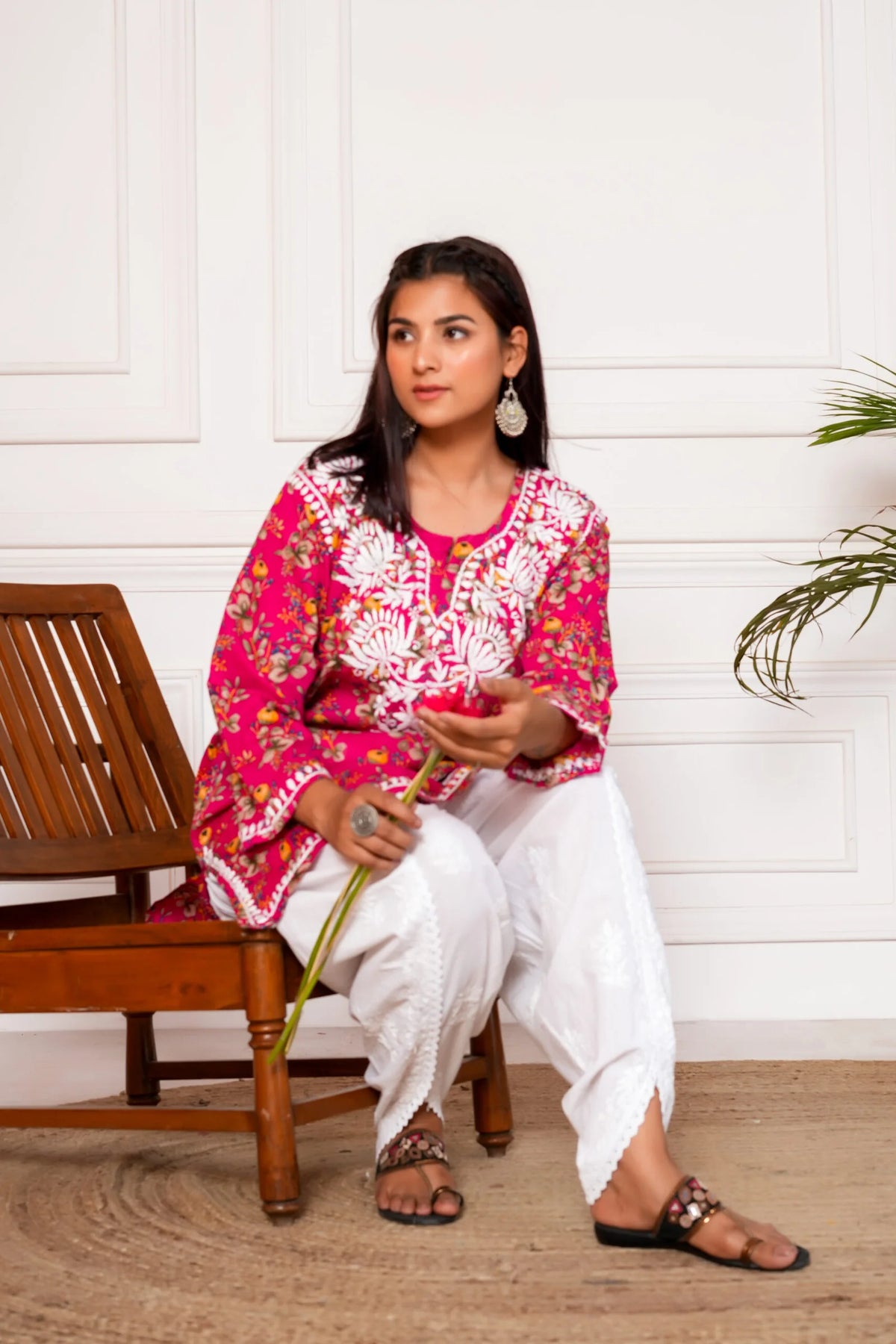 Saba Mulmul Cotton Short Kurta – Pink