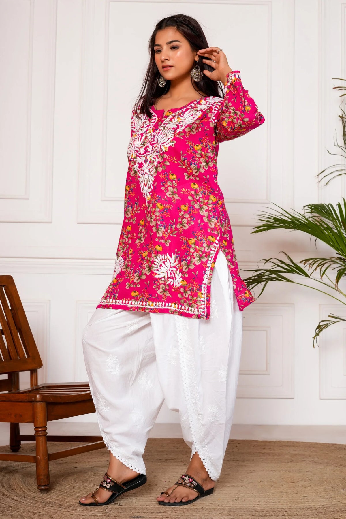 Saba Mulmul Cotton Short Kurta – Pink