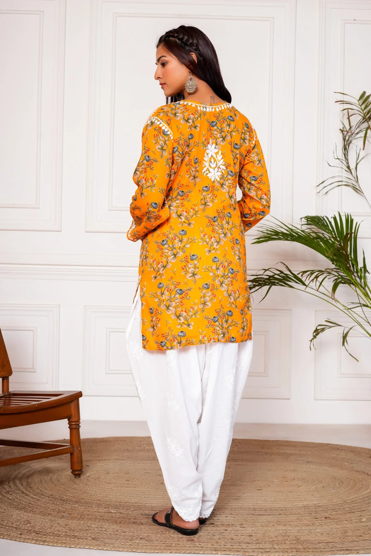 Saba Mulmul Cotton Short Kurta – Yellow