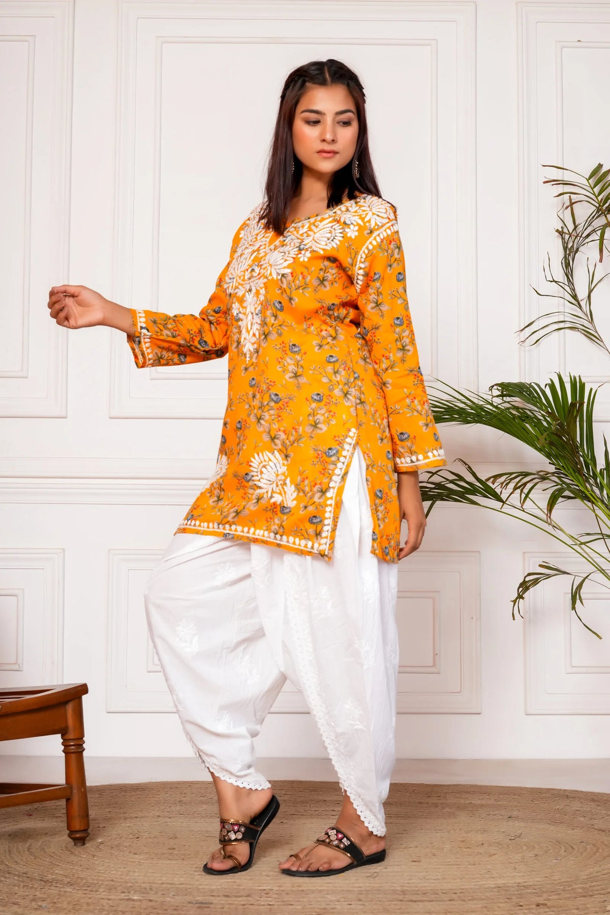 Saba Mulmul Cotton Short Kurta – Yellow