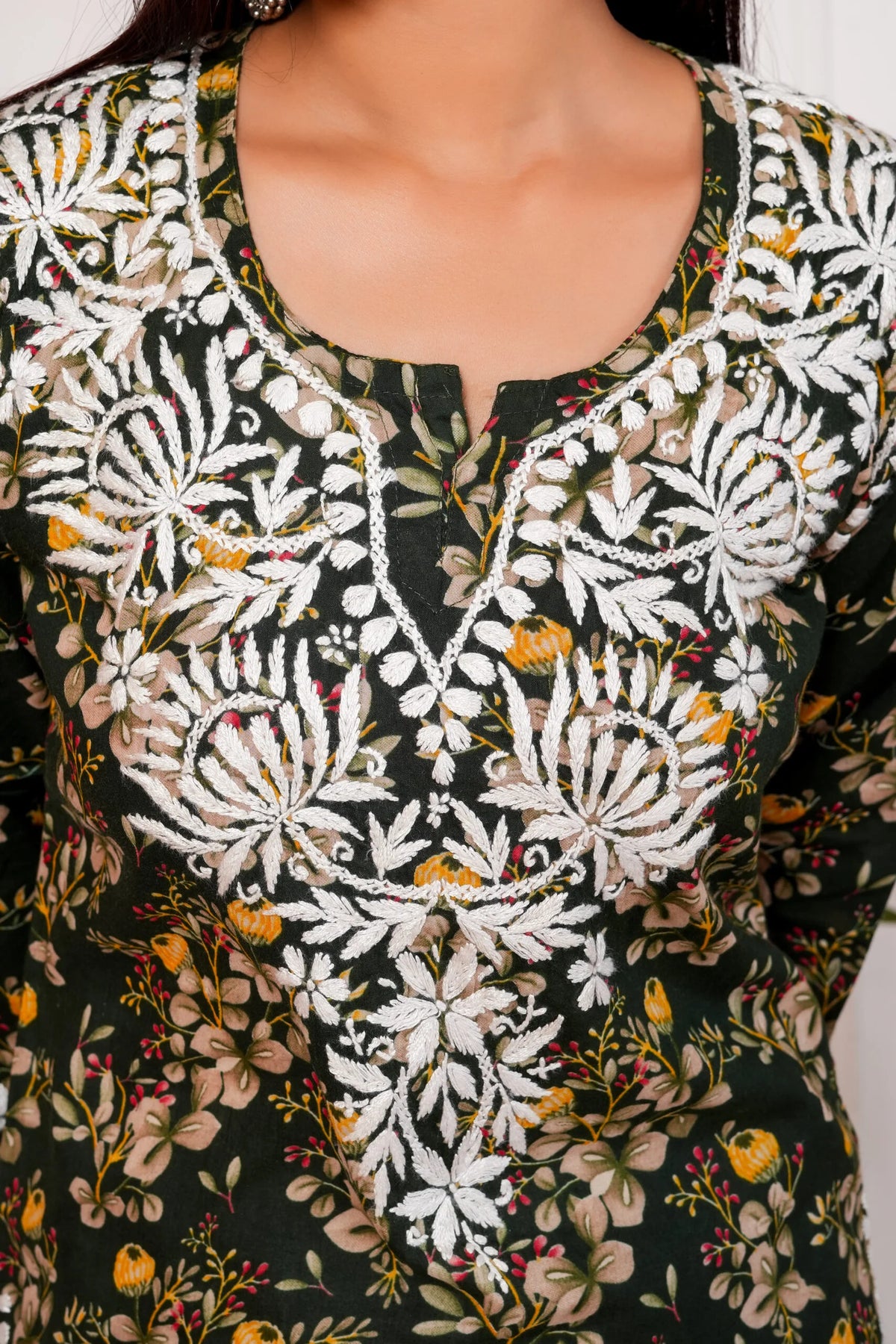 Saba Mulmul Cotton Short Kurta - Green