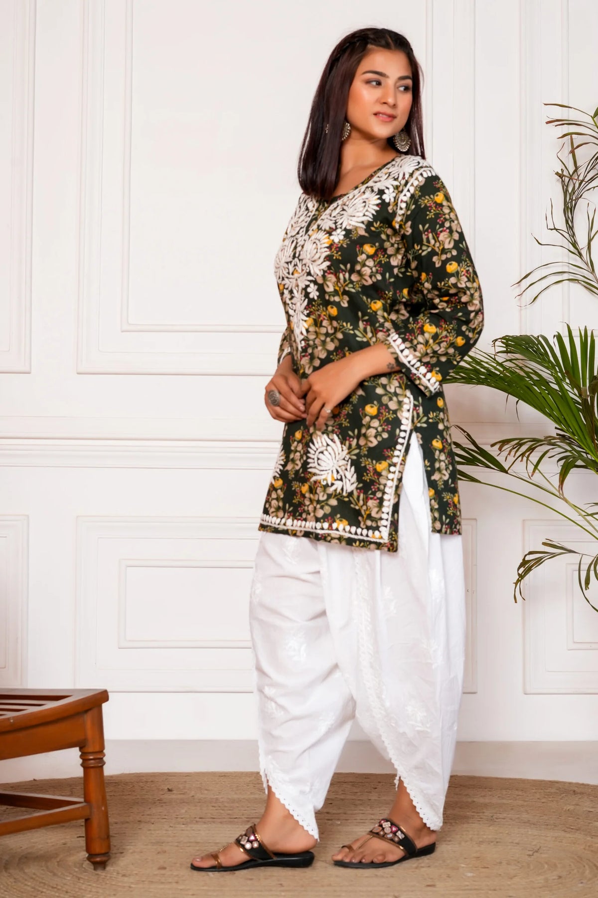 Saba Mulmul Cotton Short Kurta - Green