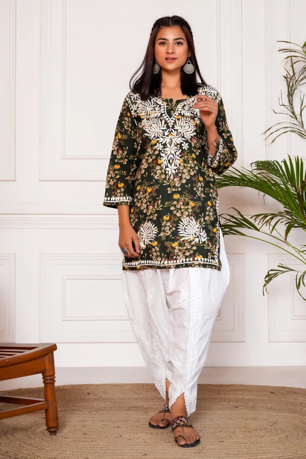 Saba Mulmul Cotton Short Kurta - Green
