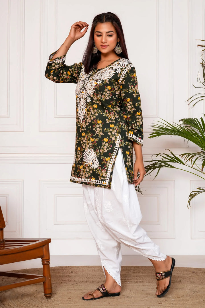 Saba Mulmul Cotton Short Kurta - Green