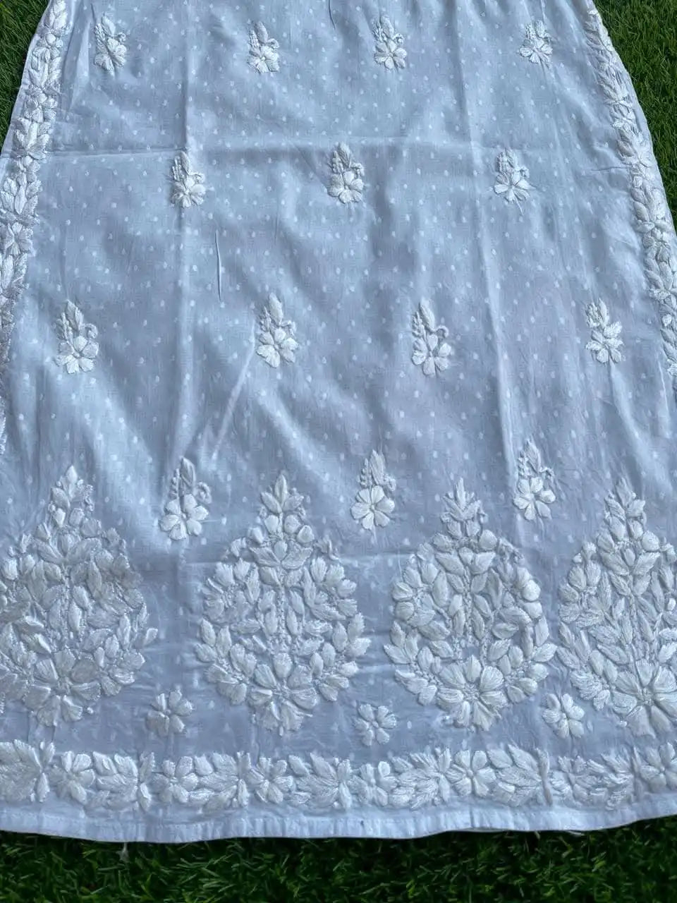 Safeda Dobby Mul Cotton Chikankari Kurta Croshiya Buttons