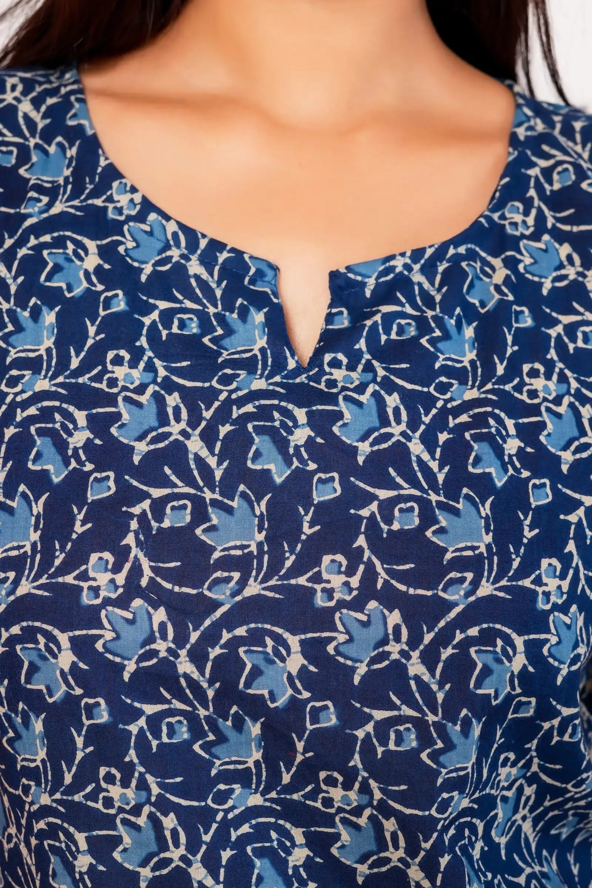 Sanjh Handblock Printed Short Kurta - Blue