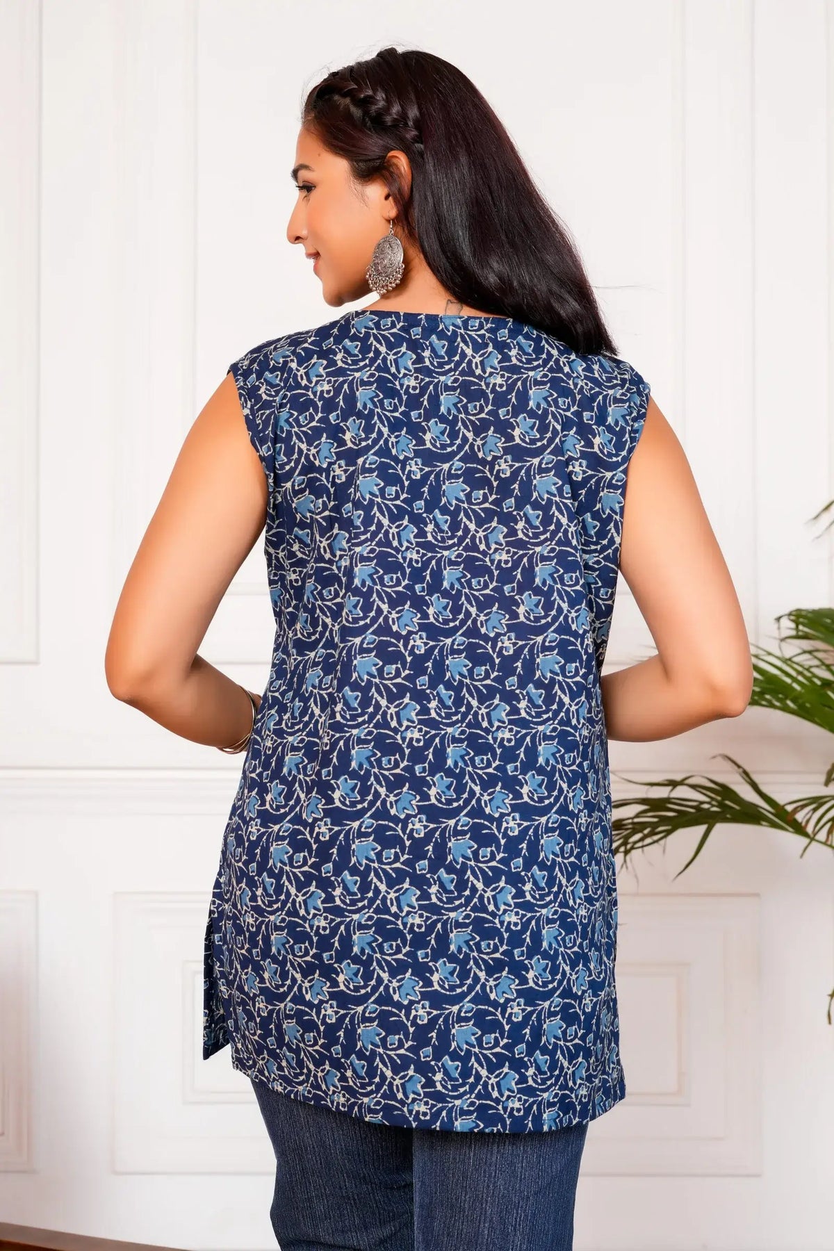 Sanjh Handblock Printed Short Kurta - Blue