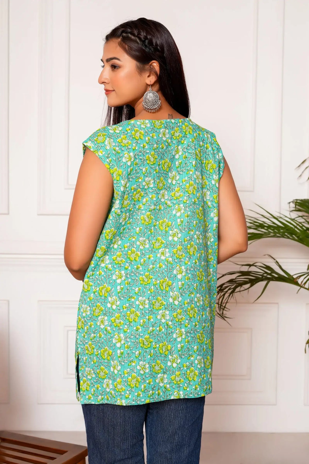 Sanjh Handblock Printed Short Kurta - Green