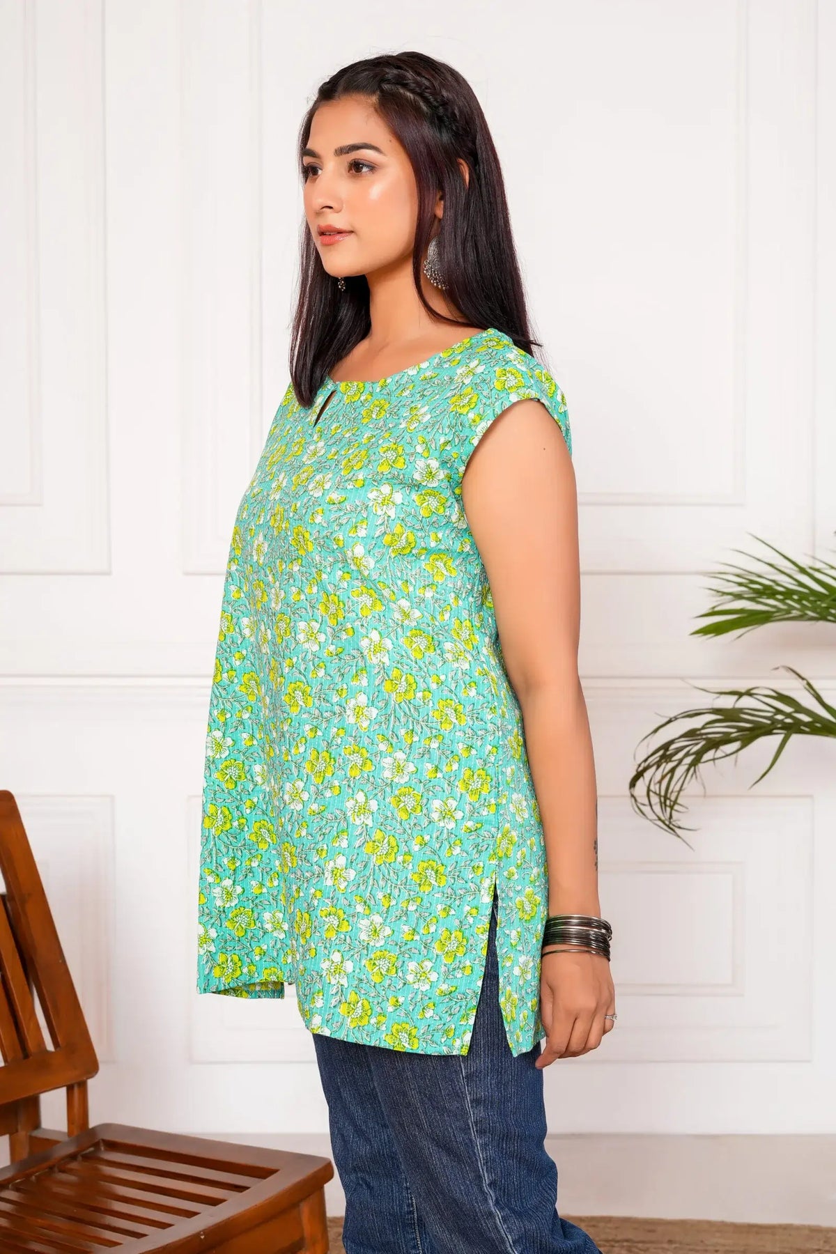 Sanjh Handblock Printed Short Kurta - Green