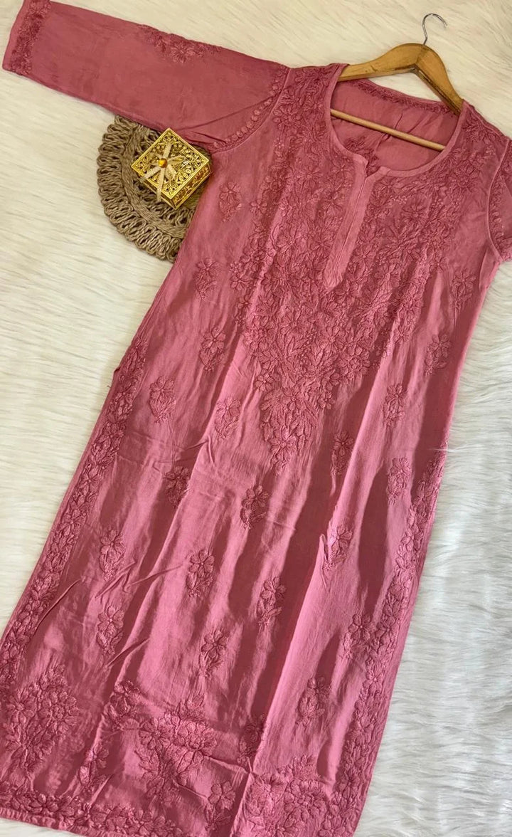 Sayra Pure Modal Chikankari Kurtas - Bretzel Brown
