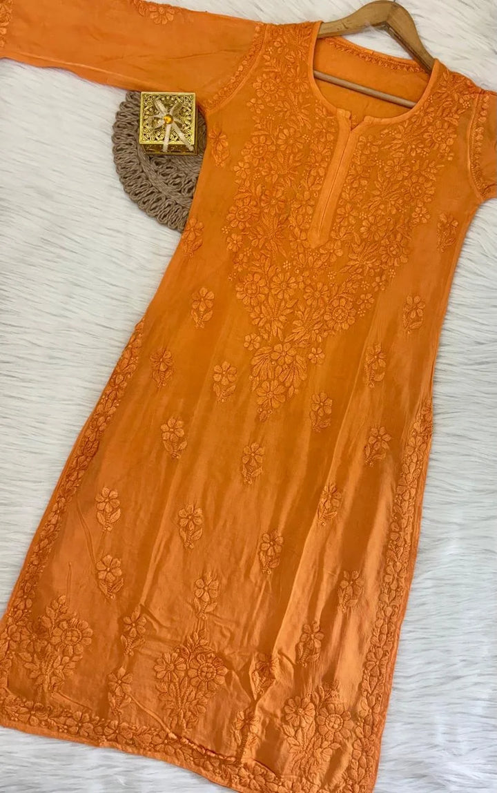 Sayra Pure Modal Chikankari Kurtas - Gold Orange