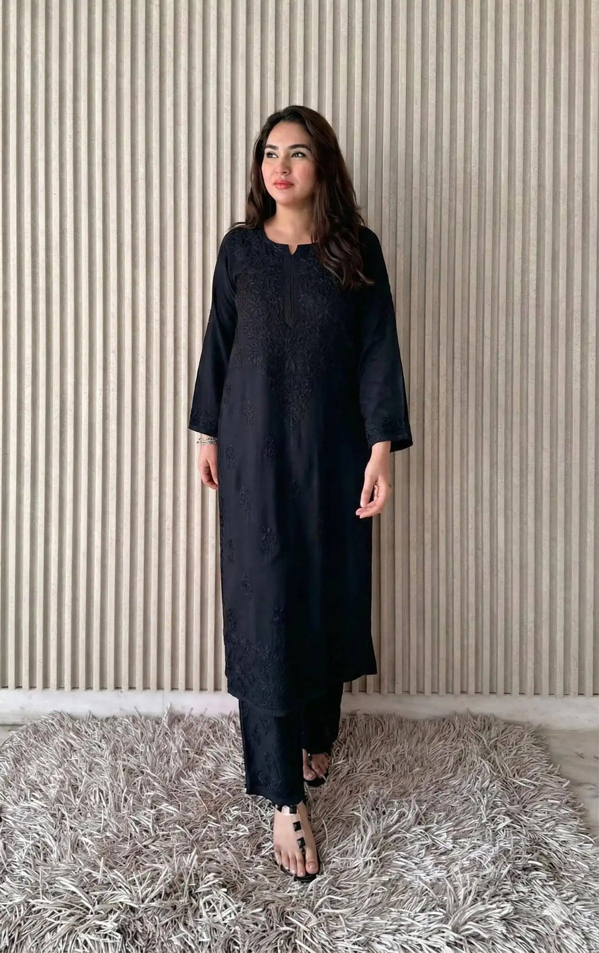 Shradha Rayon Cotton Chikankari Kurta Set – Midnight