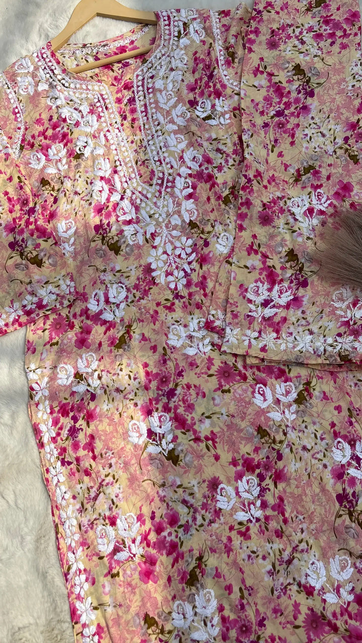 Suhani Mul Cotton Chikankari Kurta Set - Pink
